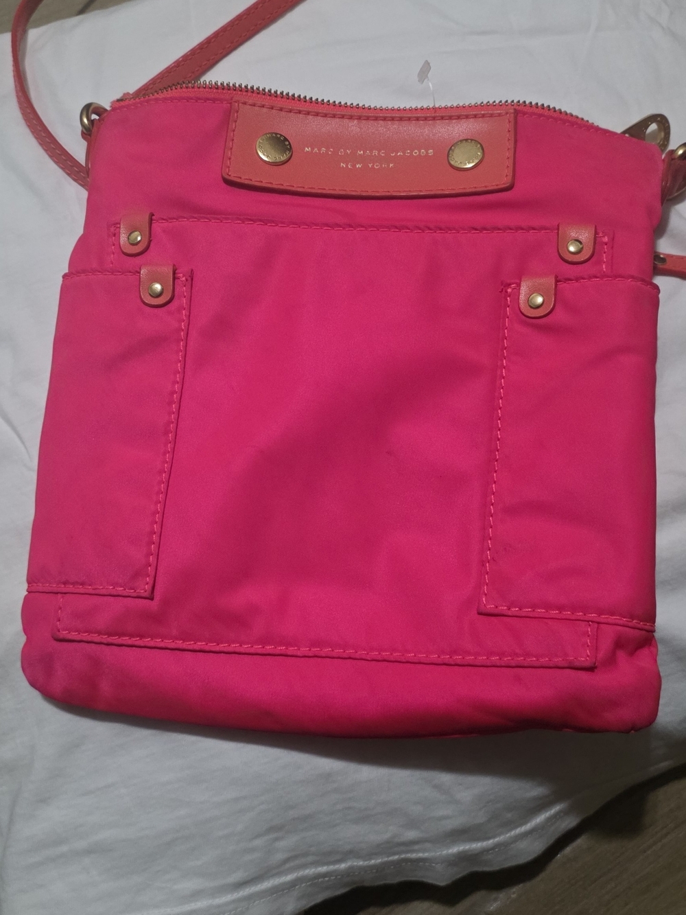 Marc by Marc Jacobs Neon Pink Crossbody Bag with Gold-Tone Detail